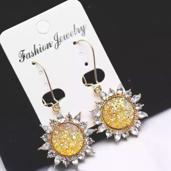 BVictorious Jewelry - Yellow gemstone sunflower crystal long earrings